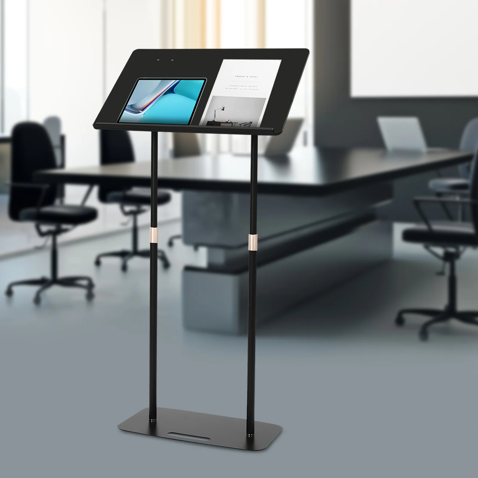 Black Podium, Angle Adjustable Podiums Stand for Church, Portable Presentation Standing