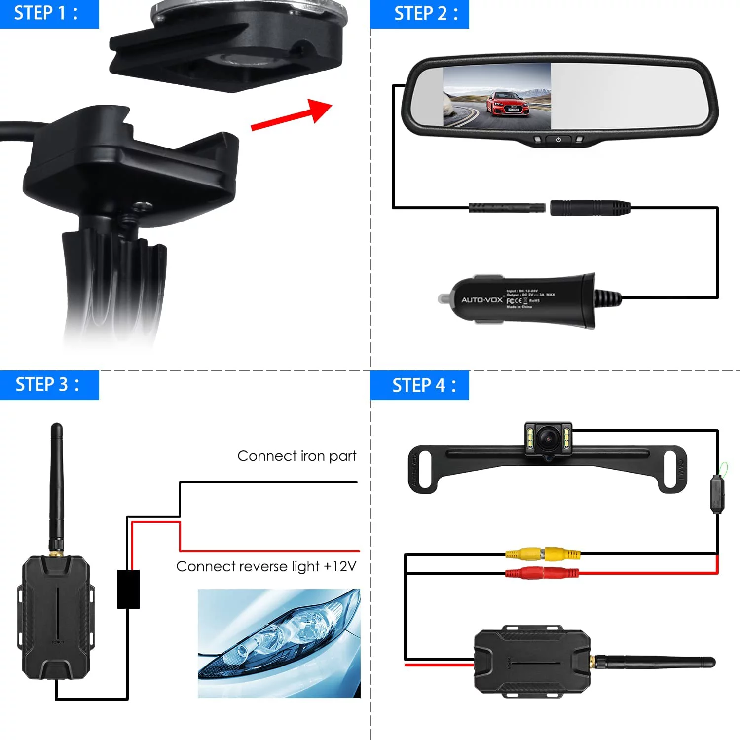 AUTO-VOX T1400 Upgrade Wireless Backup Camera Kit , OEM Look Rear View Mirror Camera Monitor with Waterproof Super Night Vision Back Up Camera for Car/Trucks