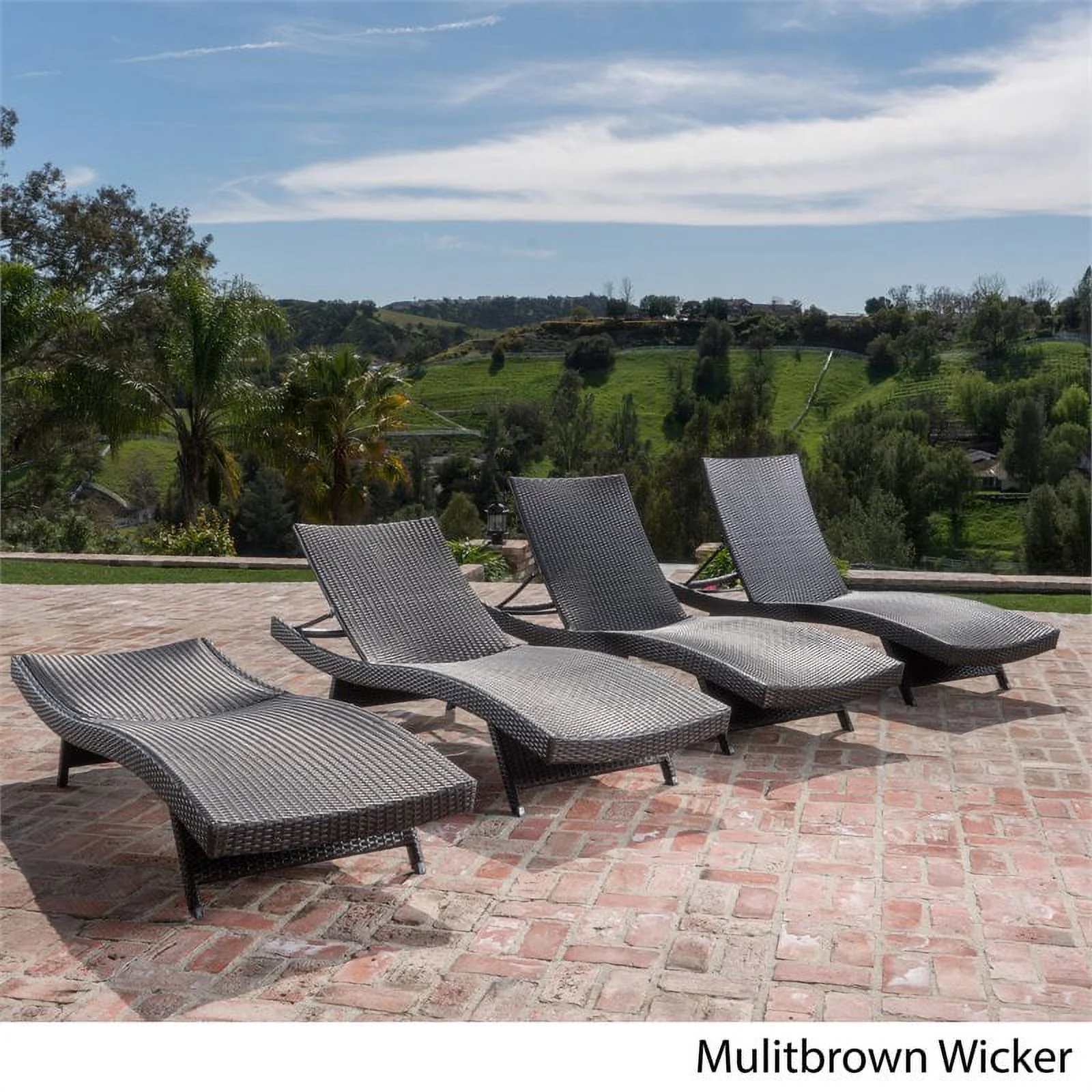 Noble House Salem Outdoor Brown Wicker Adjustable Lounge Chair (Set of 4)