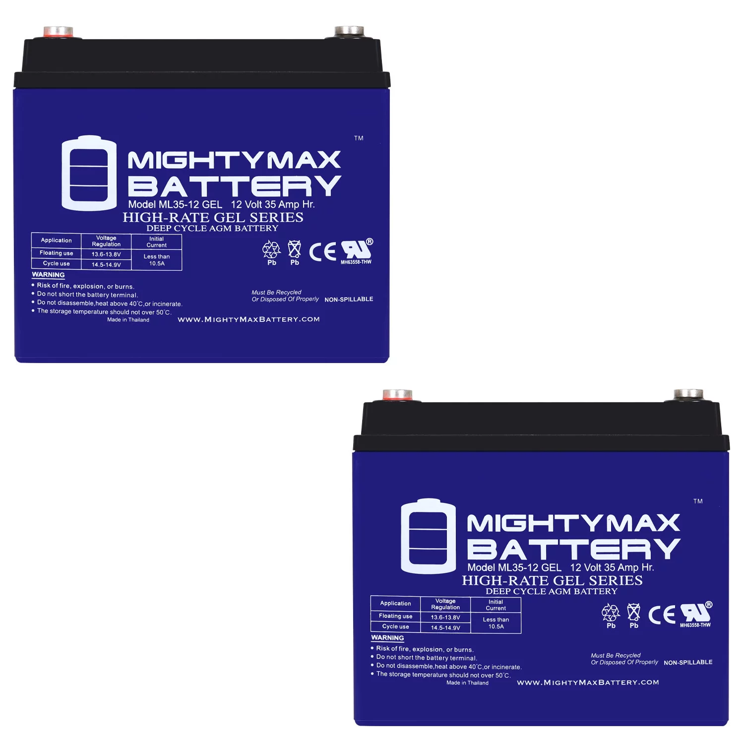 12V 35AH GEL Battery for Pride Revo 3w SLA Sealed Lead Acid - 2 Pack
