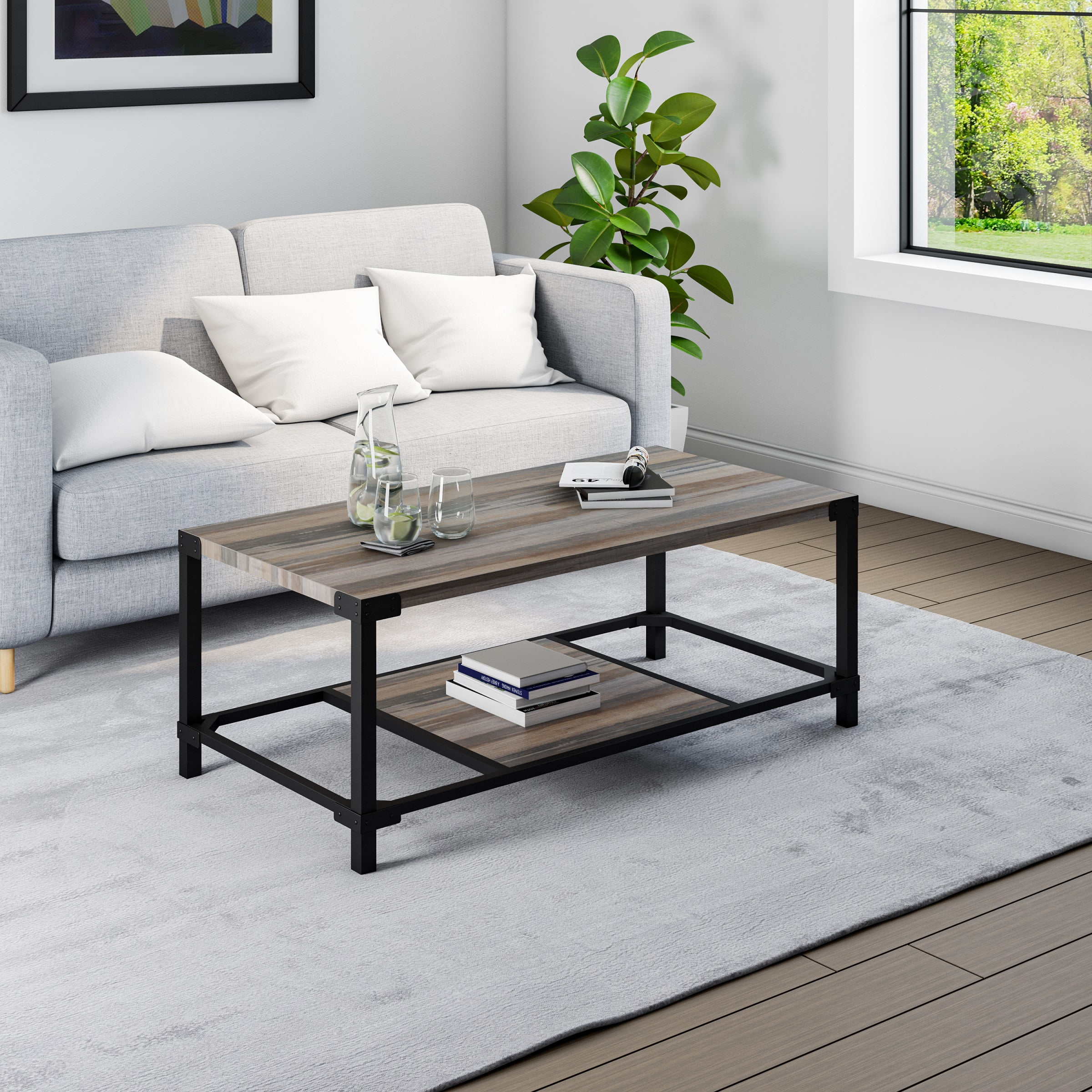 Davee Furniture Contemporary Oak Rectangle Wood Coffee Table - 16 x 46 x 23 inches