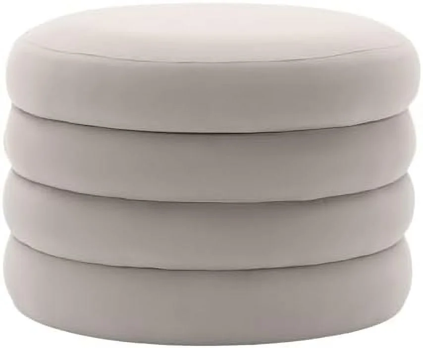 CKPFVY 24.5" Wide Boucle Round  Ottoman Footstool  Soft Vanity  Stool with Pie-Layered Design  Black Upholstered Footrest for Living Room and Bedroom