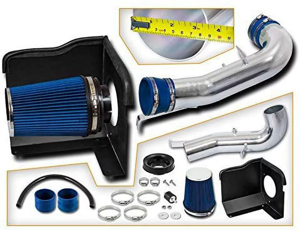 Cold Air Intake System with Heat Shield Kit + Filter Combo BLACK Compatible For 10-15 Chevy Camaro V8 6.2L