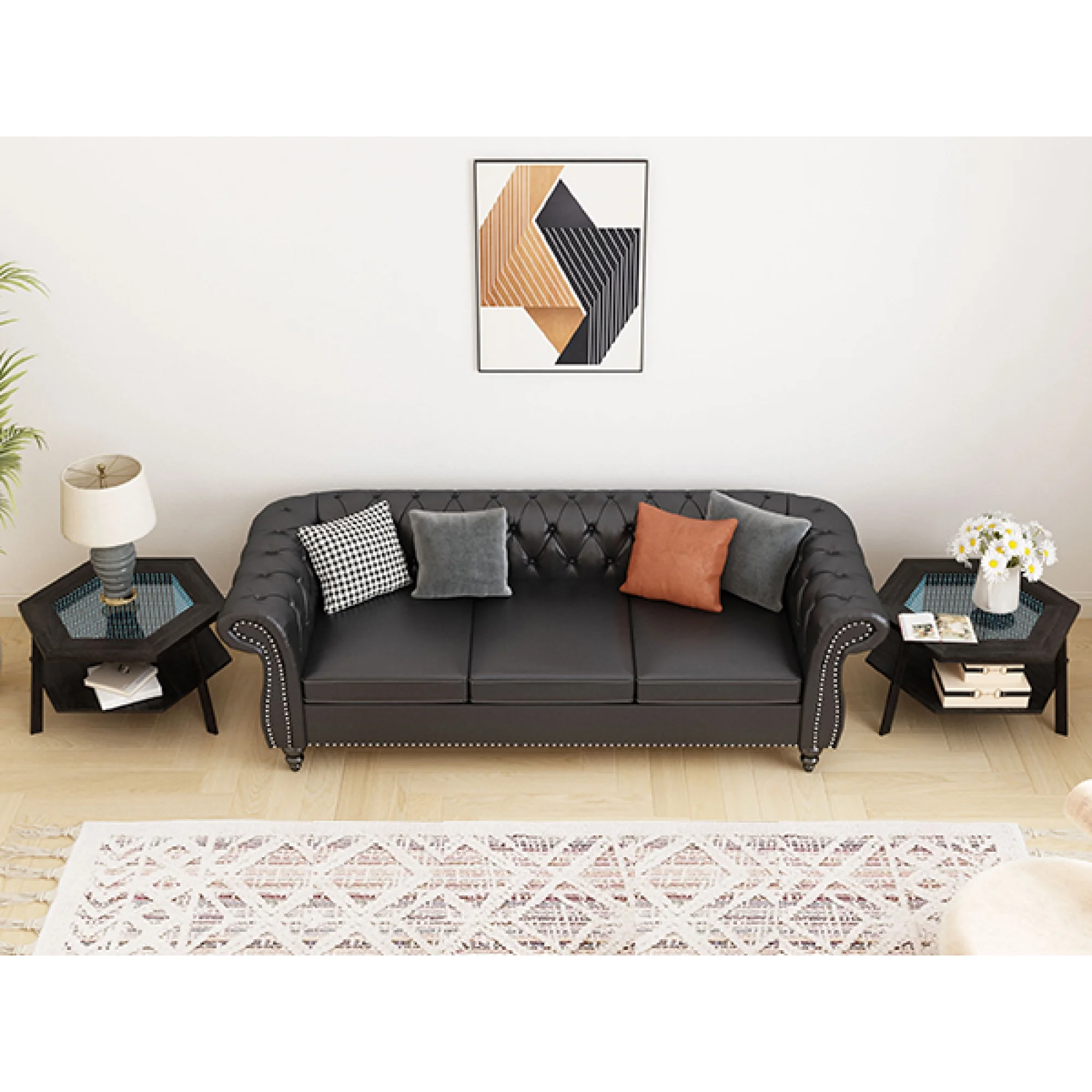 Modern Hexagon Smart Coffee Table with Voice-Activated LED Lights, Bluetooth - Living Room, Reception Room