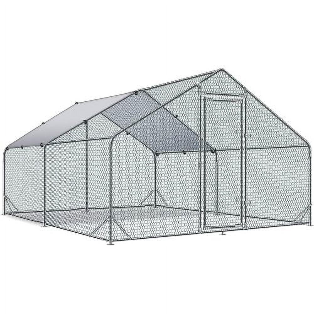 Large Metal Chicken Coop Walk-in Poultry Cage Hen Run House Rabbits Habitat Cage Spire Shaped Coop with Waterproof and Anti-Ultraviolet Cover (13.1' L x 9.8' W x 6.4' H)