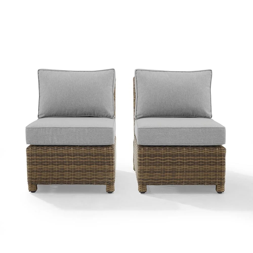 Crosley Furniture Bradenton Armless Patio Chair in Gray and Brown (Set of 2)