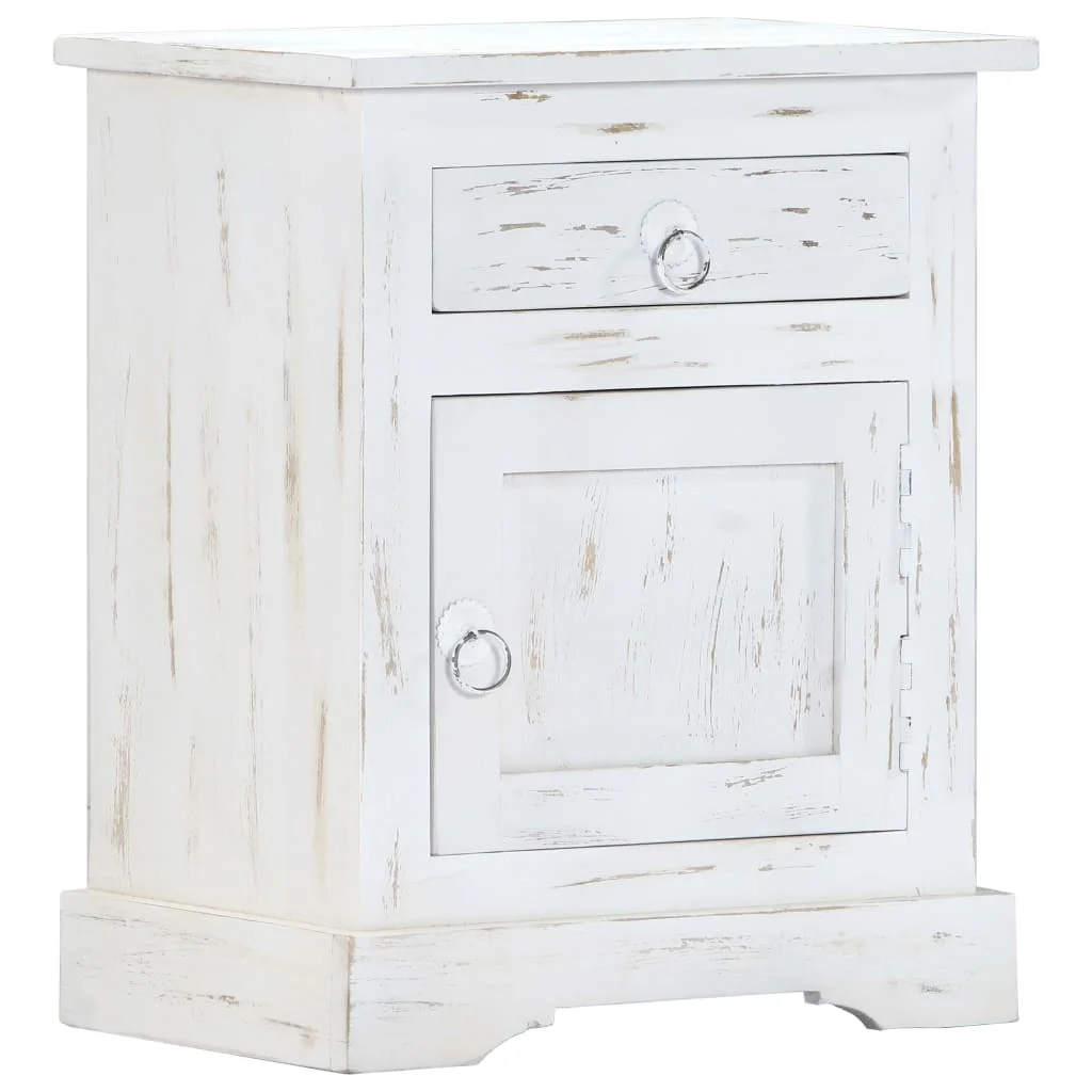 Dcenta Bedside Cabinet with Storage Drawer and Door, Mango Wood Sofa End Side Table, White Nightstand for Bedroom, Living Room, Home Furniture 15.7 x 11.8 x 19.7 Inches (W x D x H)