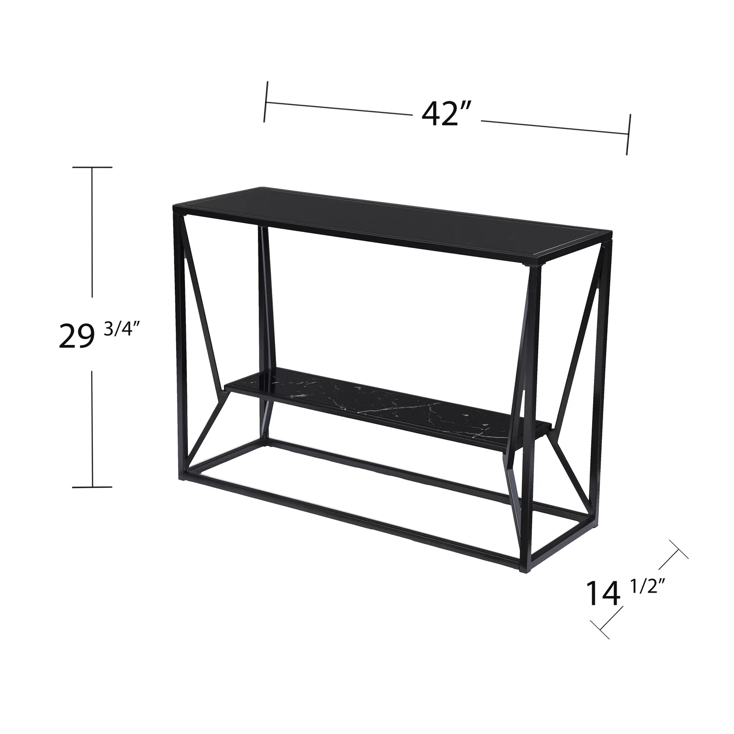 SEI Furniture Argall Metal Long Console Table with Glass Top in Black
