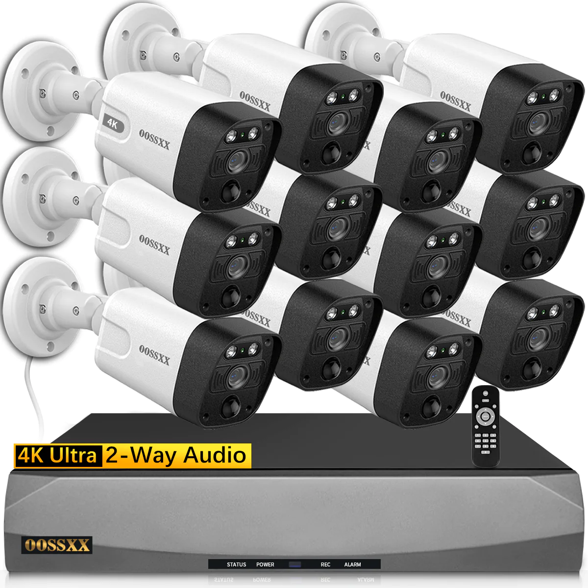 OOSSXX 2-Way Audio Megapixel Poe Security Camera System,4K Hardwired Outdoor Cameras with Motion Detection