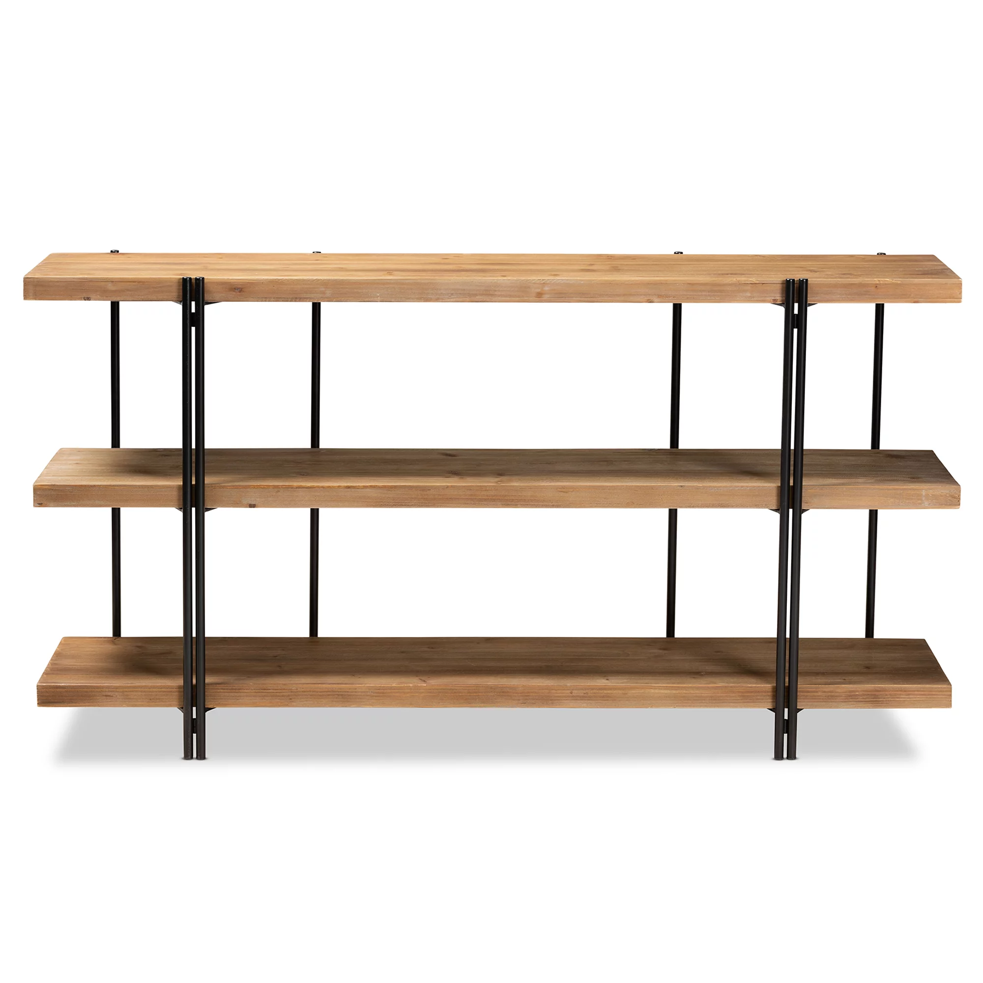 Baxton Studio Tarah Modern Metal Console Table with Shelves, Natural Brown/Black