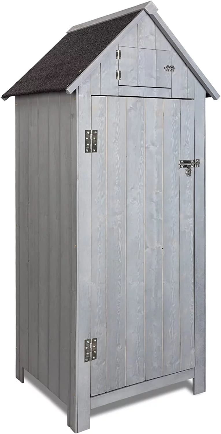 Outdoor Storage Cabinet Tool Shed Wooden Garden Shed with Floor, Hooks and Asphalt Waterproof Roof,Organizer Wooden Lockers with Fir Wood,Grey