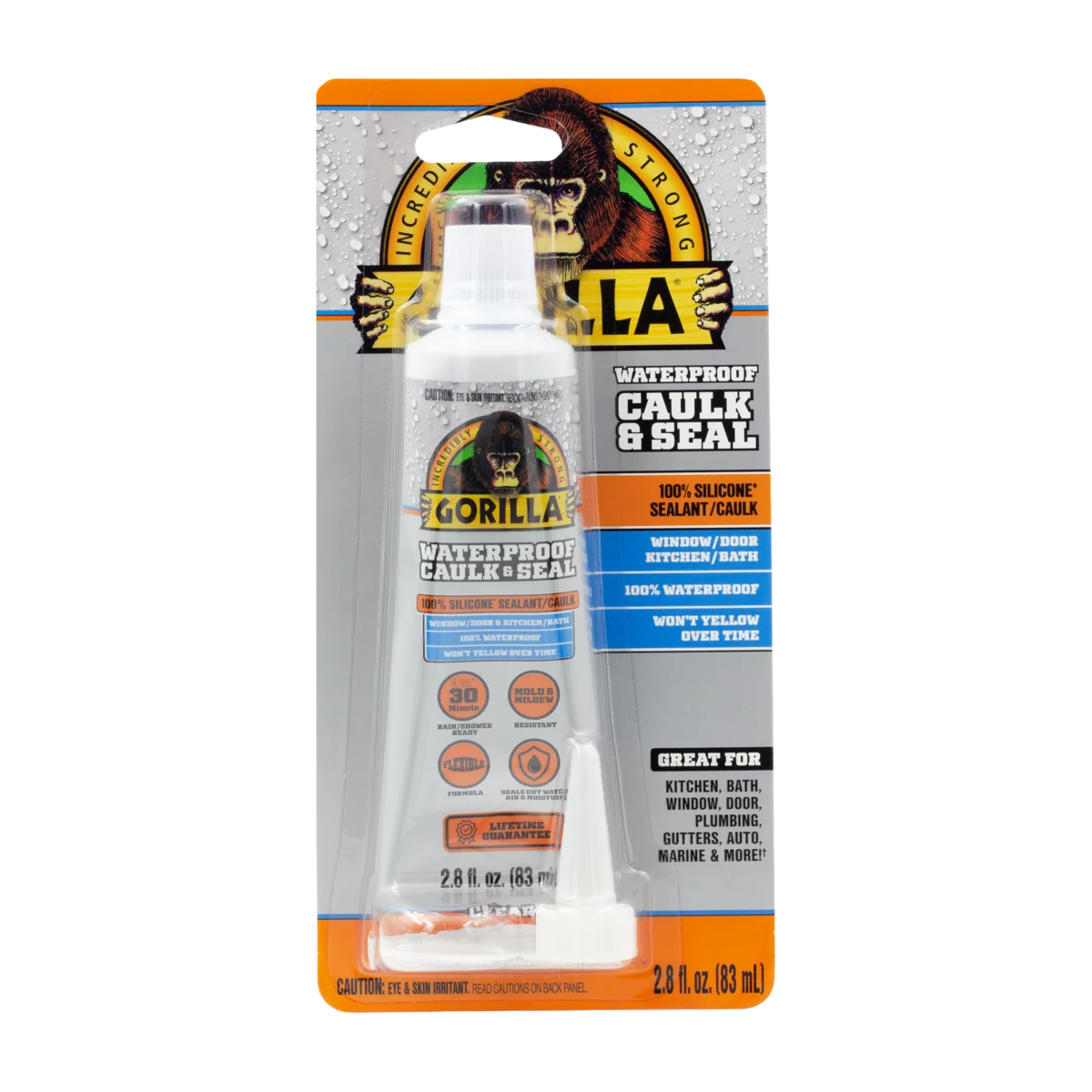 (2 pack) Gorilla Glue Silicone Sealant, 2.8oz. Clear. Assembled Product Weight 0.32 lb