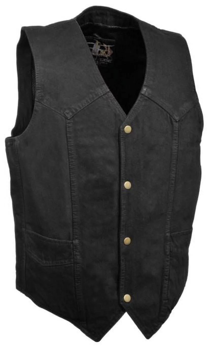 Milwaukee Leather Men's Classic Snap Front Denim Biker Vest  Black