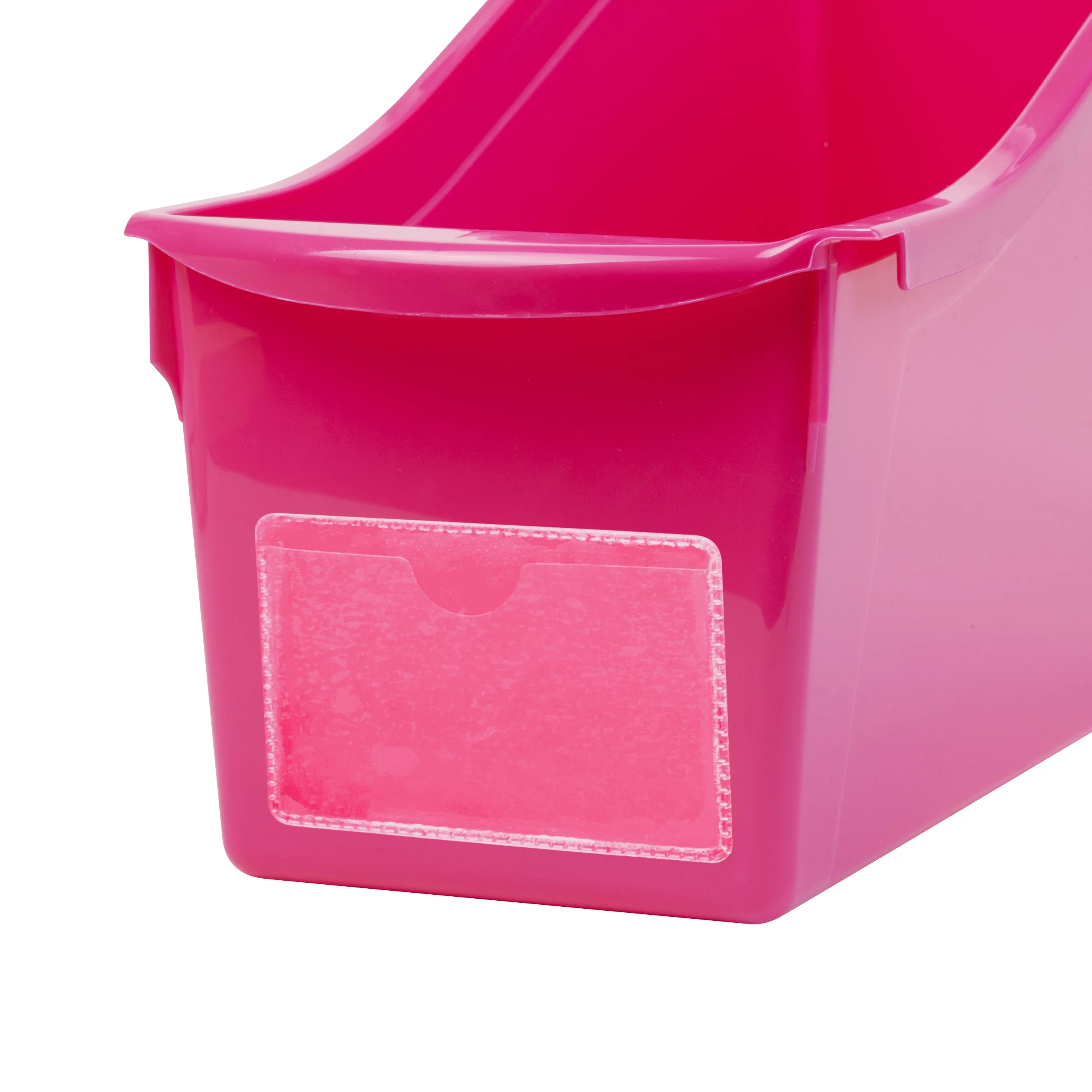Pen+Gear Plastic Desktop Book Organzer Bin with Label Pocket, Fuchsia Burst, 6-Pack