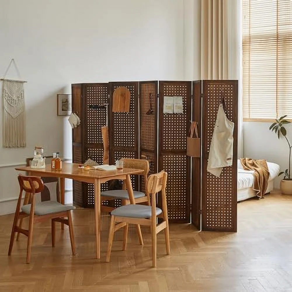 xrboomlife 6 Panel Room Divider  Pegboard Display  5.6Ft Folding Privacy Screen Wood Room Divider Portable Freestanding Wall Organizer for Bedroom Reading Room(Dark Brown)