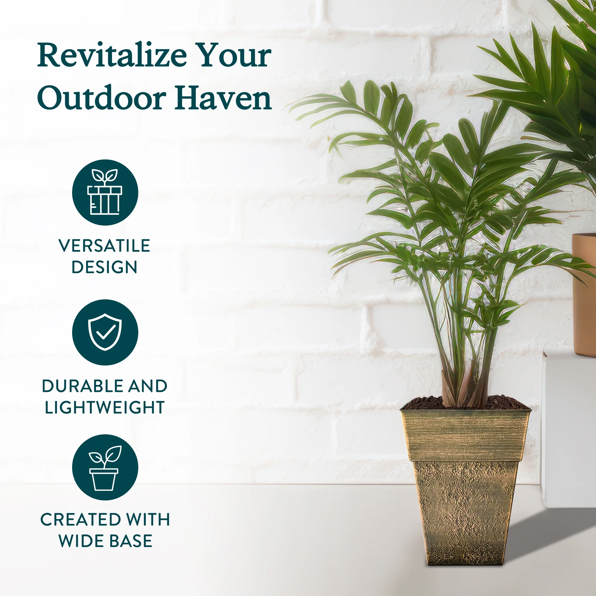 The HC Companies Avino 13 Inch Square Resin Planter Pot, Celtic Bronze