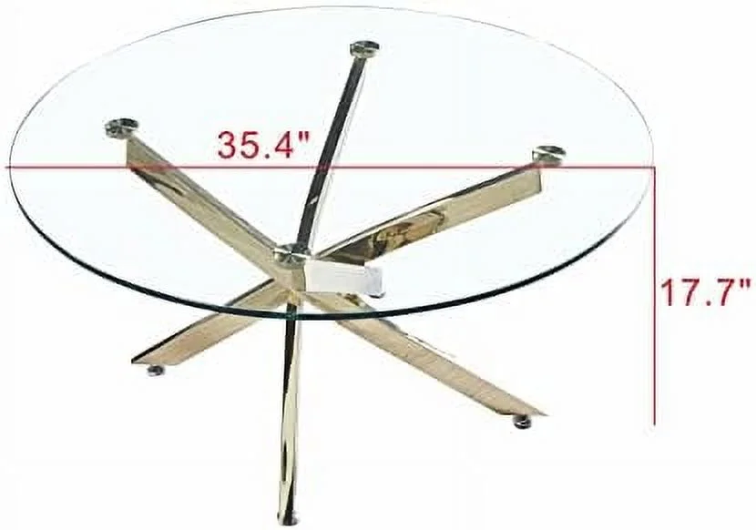ZFGSUIJN 35Inch Modern Round Coffee Table Tempered Glass Center Table   Gold Stainless Steel Feet with Adjustable Pad  Elegant Glass Tea Table with Clear Glass Top