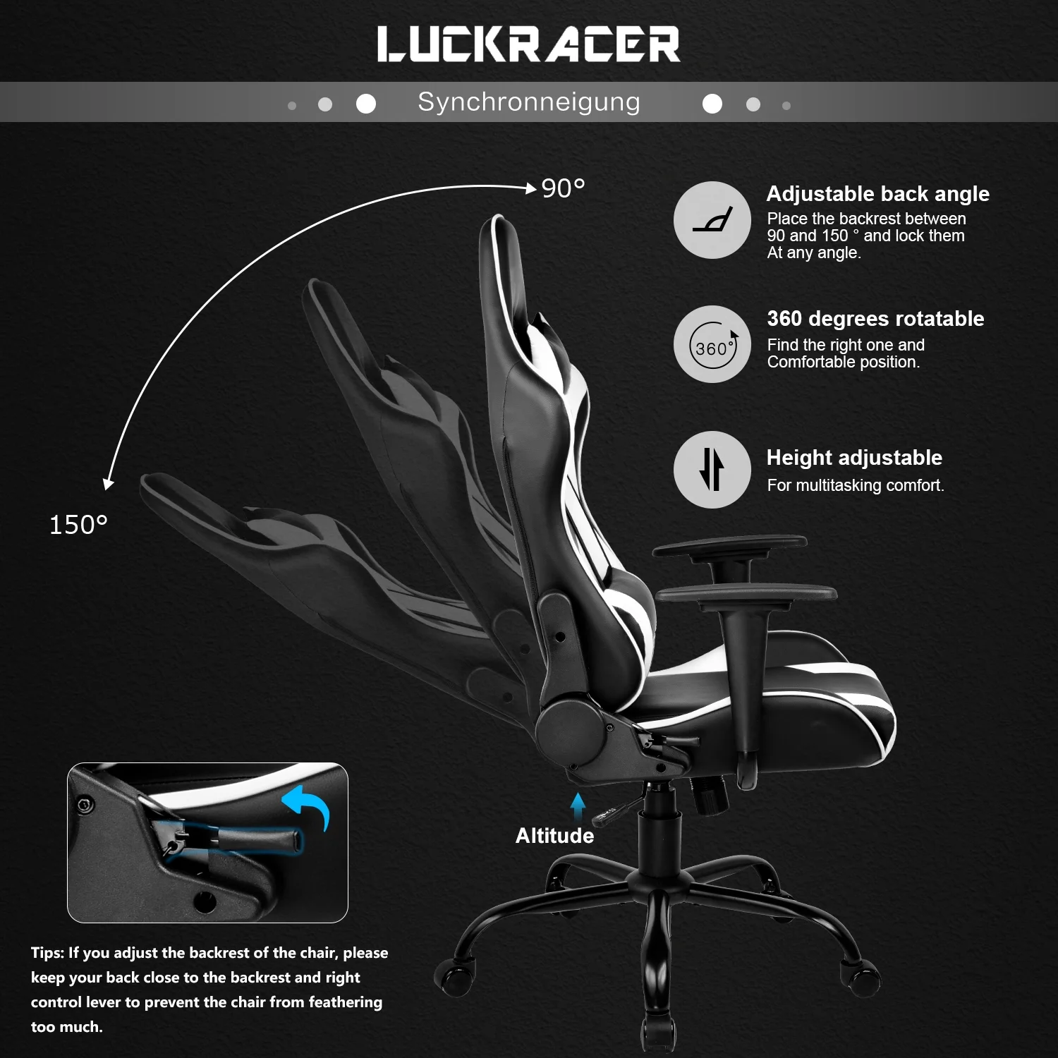 LUCKRACER Gaming Chair With Massage Office Computer Chair, White
