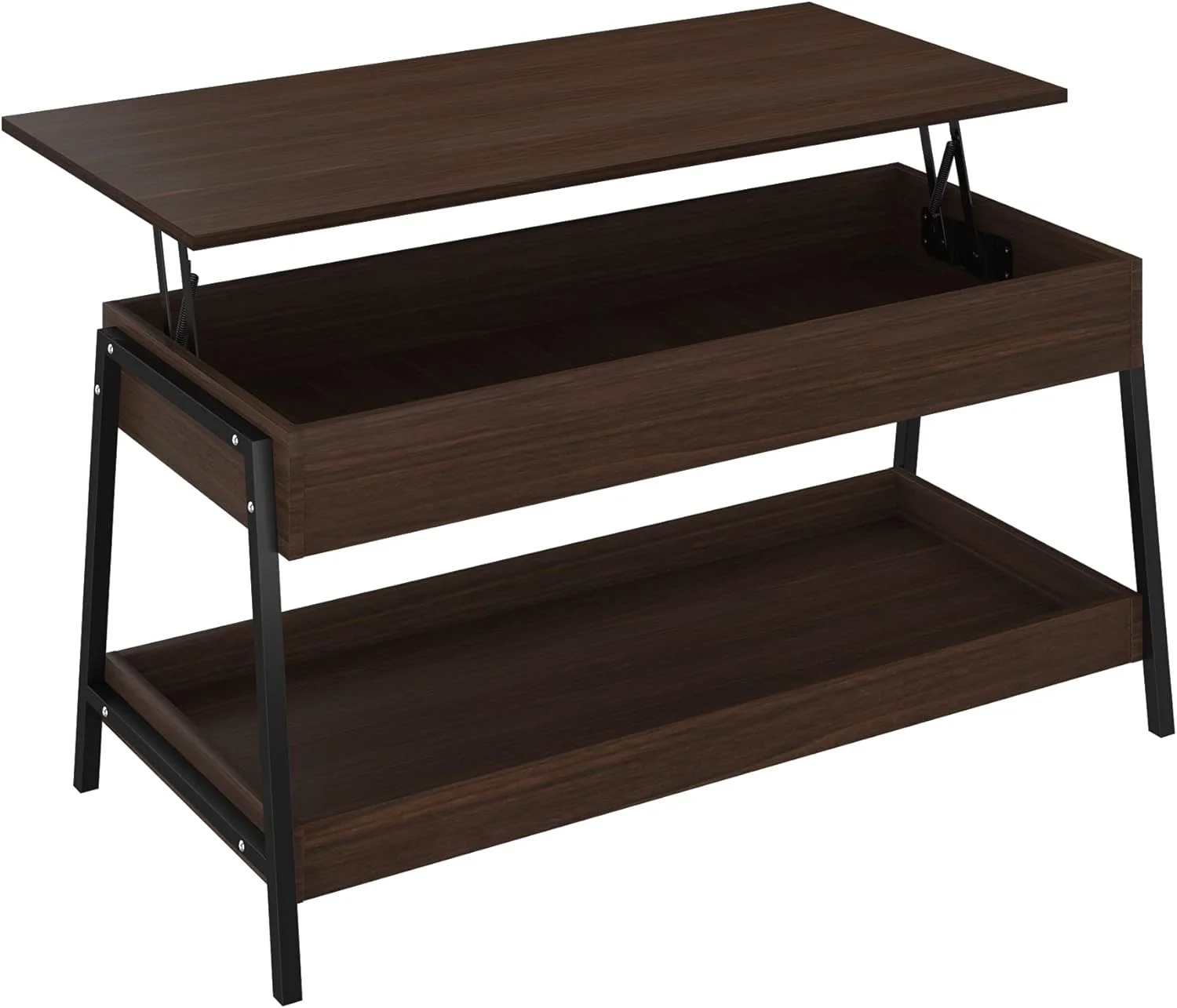 TQJKLFDY Lift Top Coffee Table with  Shelves and Hidden Compartment for Living Room Office  Minimalist  Center Table with Rustic Wood Lift Tabletop  Pop-Up  and Metal Frame  Espresso