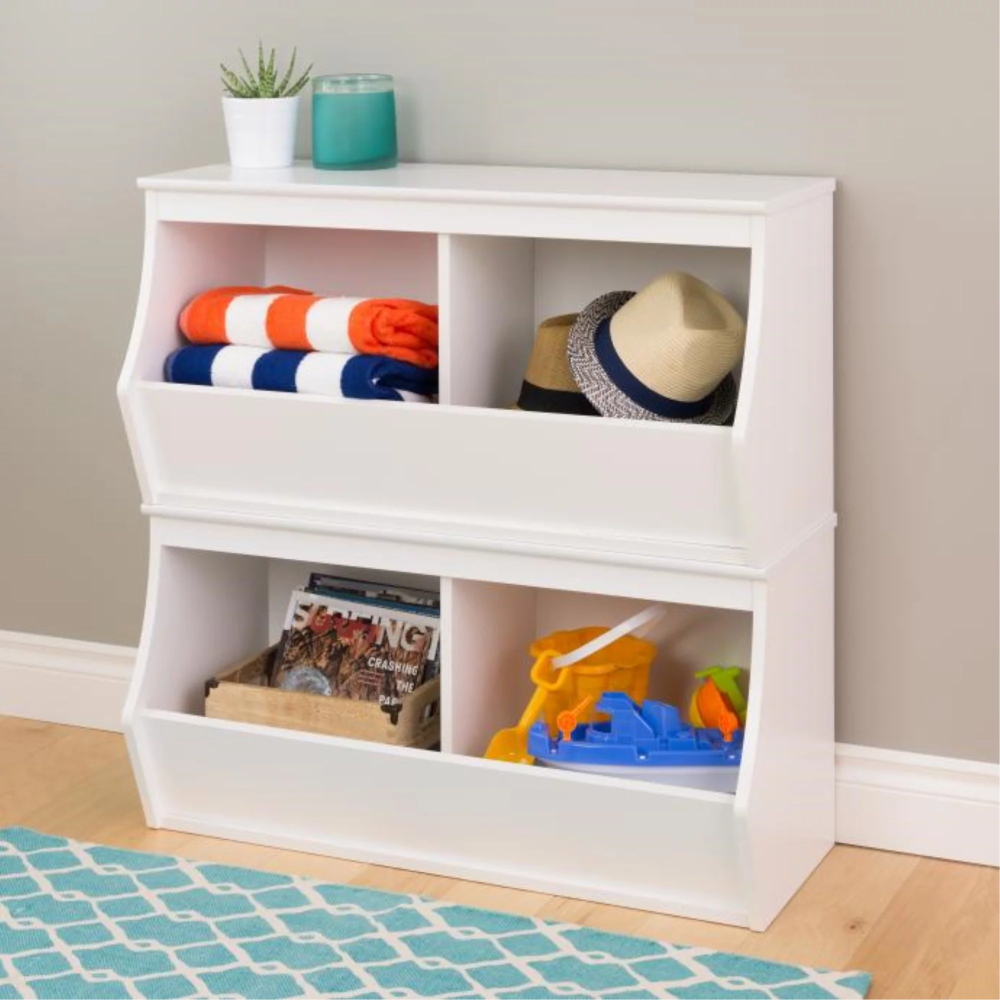Prepac Monterey Stacked 4-Bin Storage Cubby in White