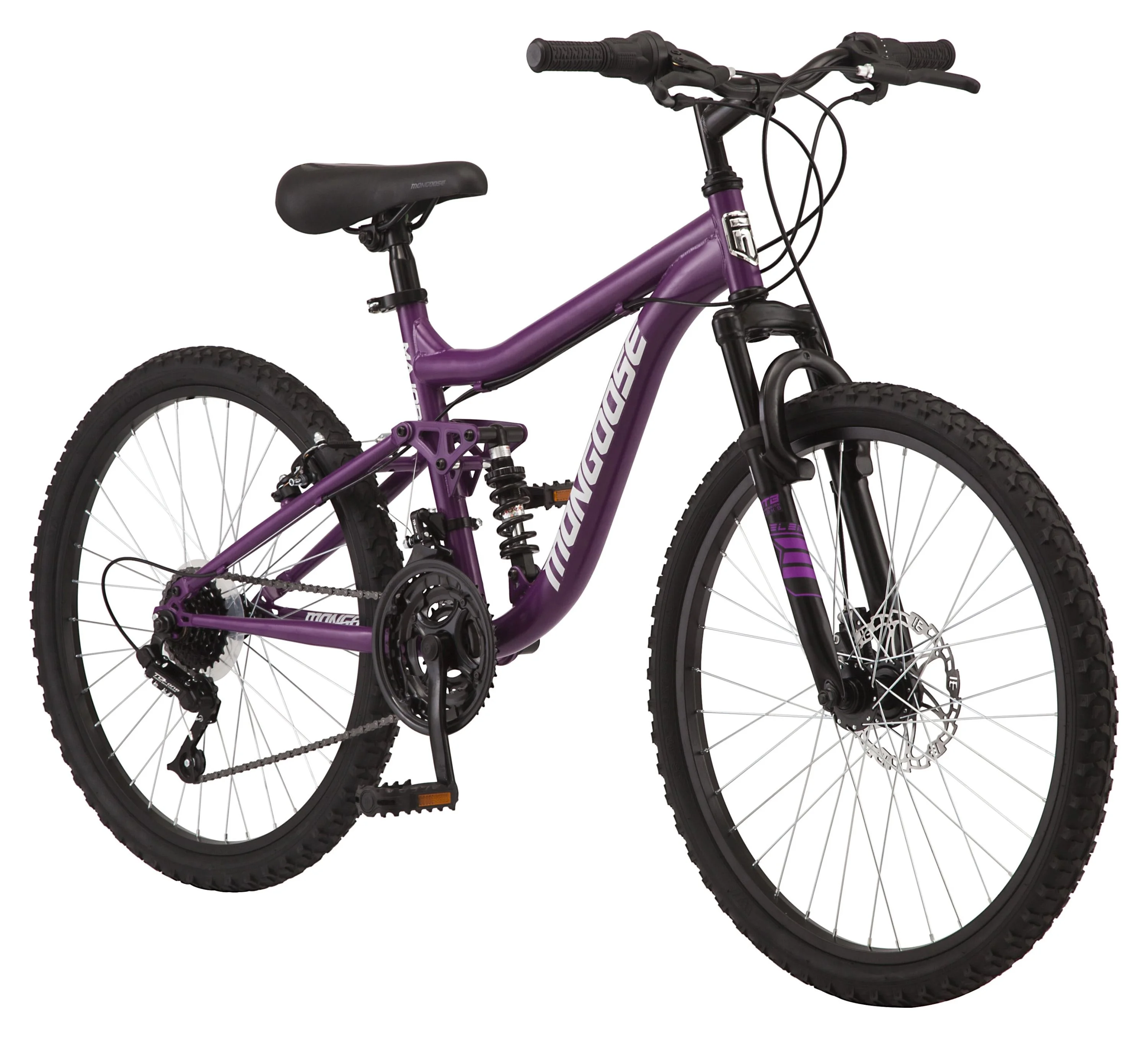 Mongoose Major Mountain Bike, 24-Inch Wheels, 21 Speeds, Purple
