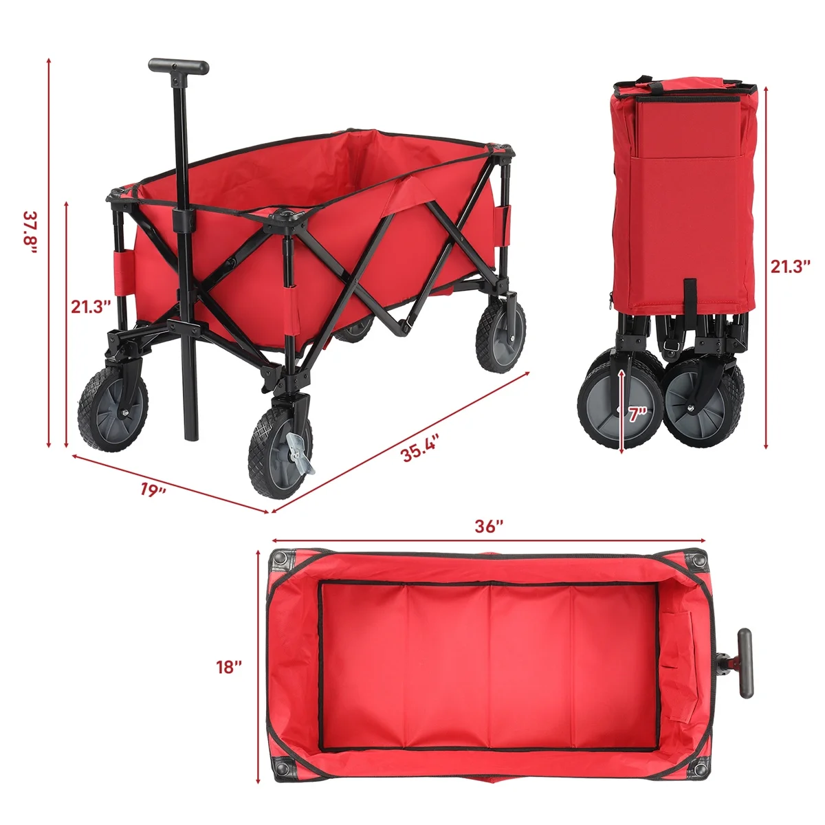 Collapsible Folding Wagon Garden Cart Beach Wagon Grocery Wagon All-Terrain Wheels Garden Grocery Wagon for Shopping Park Picnic, Beach Trip, Outdoor Activities, Camping