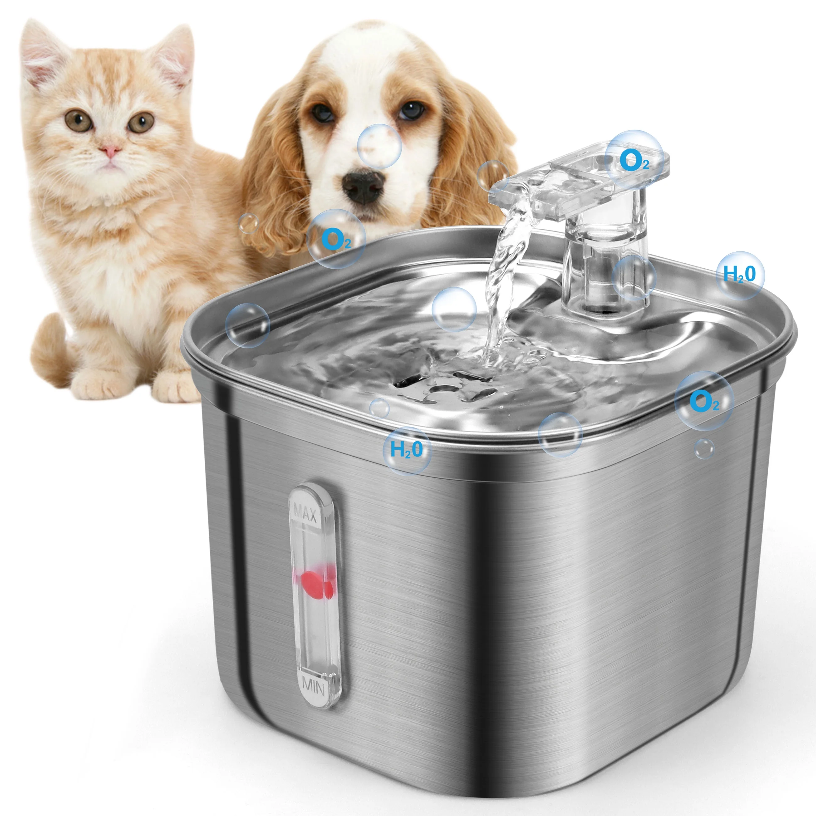 Cobectal Stainless Steel Cat Water Fountain 74oz/2.2L Automatic Water Dispenser for Cats and Dogs