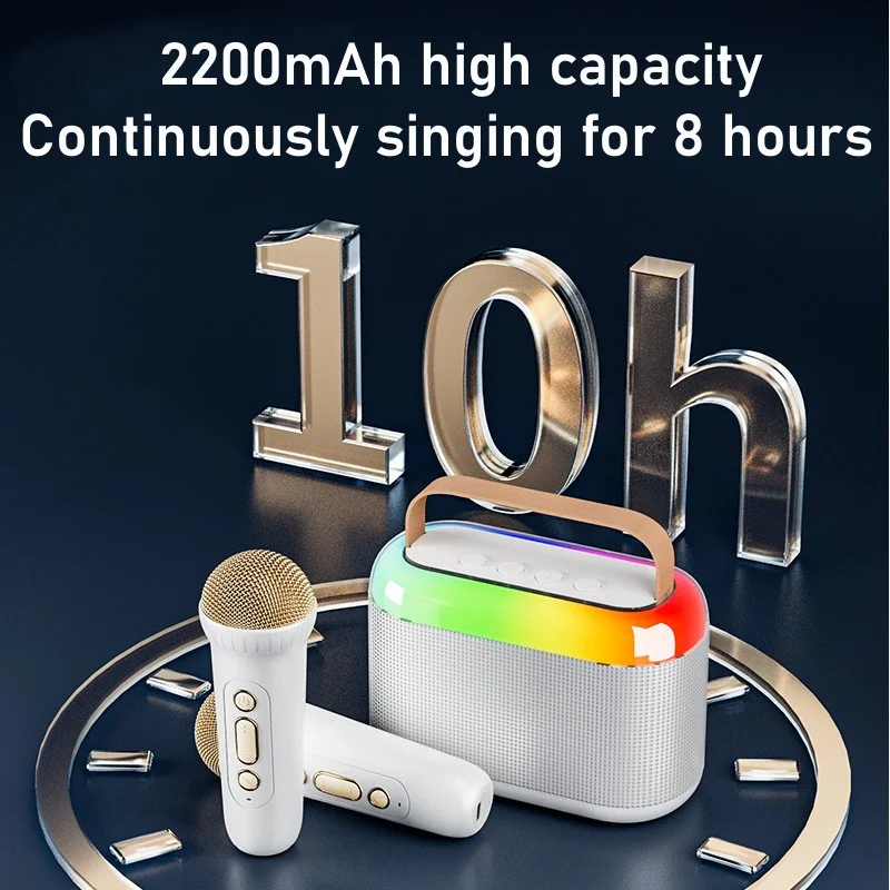 Karaoke Machine with 2 Wireless Mic, Mini Portable Bluetooth Karaoke Singing Speaker with RGB Atmosphere Lights for Kids Adults Home Party