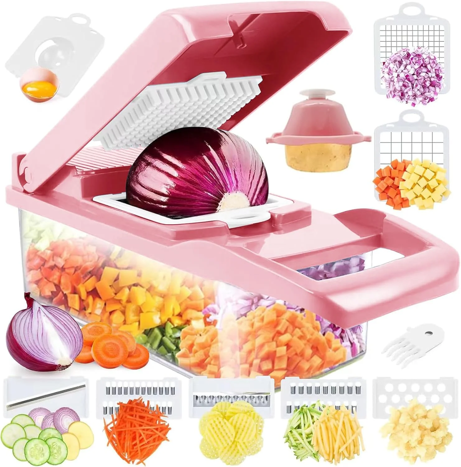 Artbros Vegetable Chopper Pro Onion Chopper - 13 in 1 Multi-Functional Food Chopper Kitchen Mandoline Slicer Veggie Dicer Cutter with Container - Pink