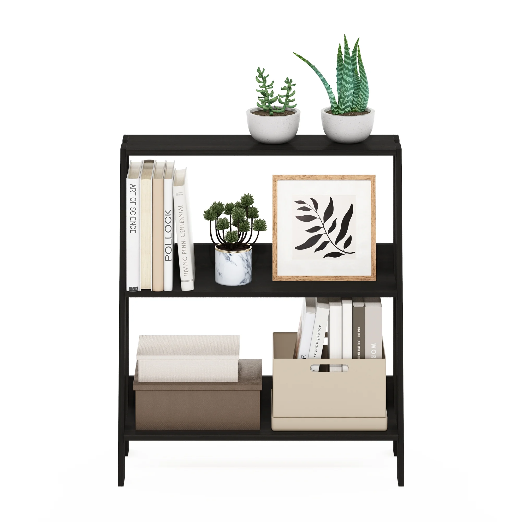 Furinno Ladder Bookcase Display Shelf, 3-Tier, Espresso