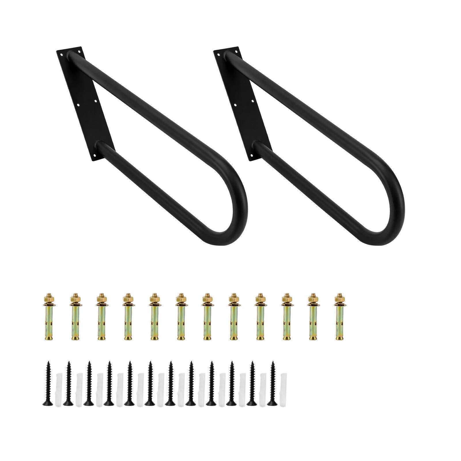 U-Shape Non-Slip Metal Step Stairs - Wall Mounted Pipe Handrails Black