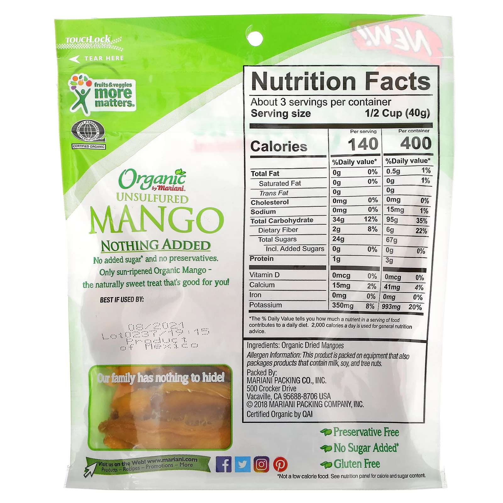 Mariani Dried Organic Mango, 4 oz