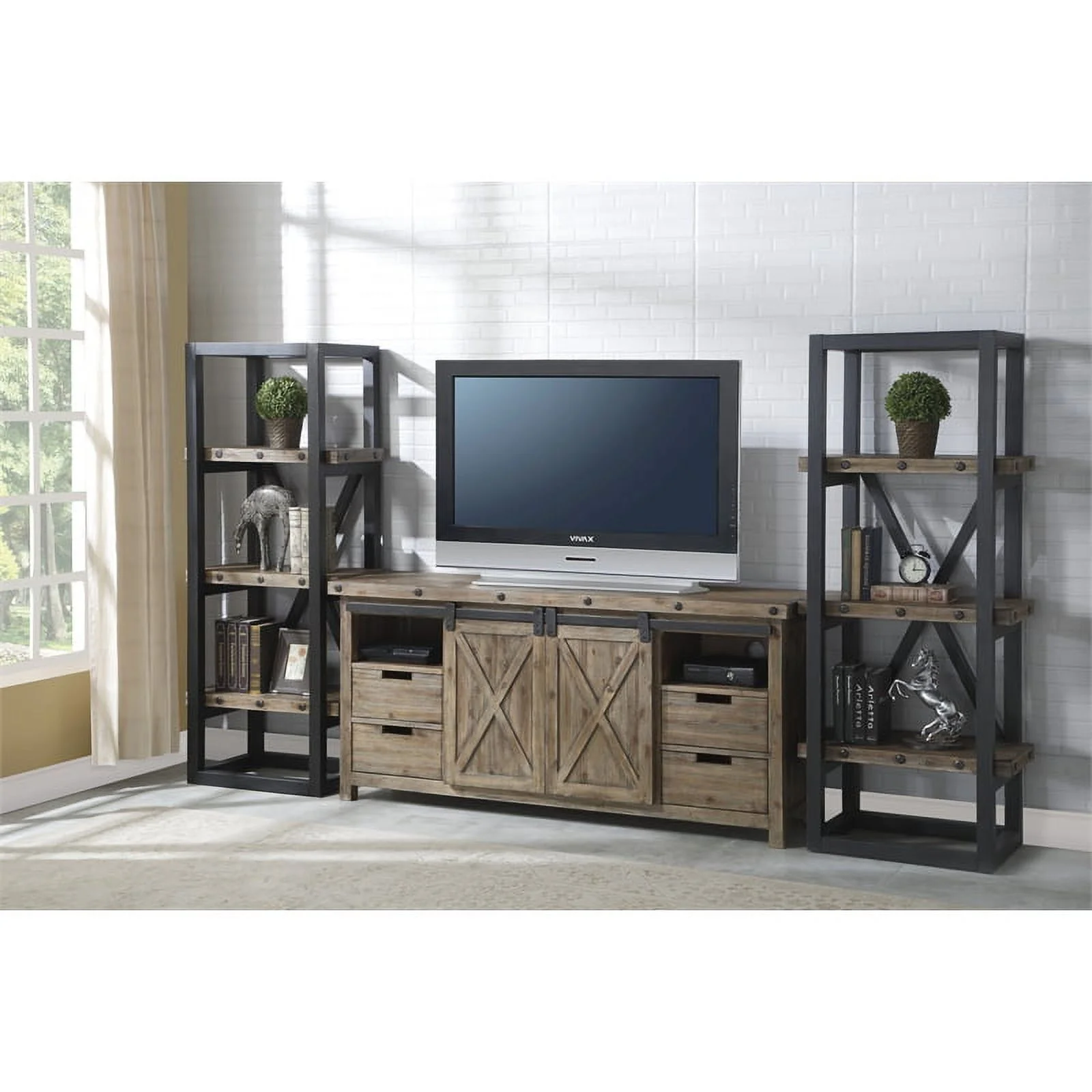 Home Square 2-Piece Set with Side Pier and Console in Light Brown