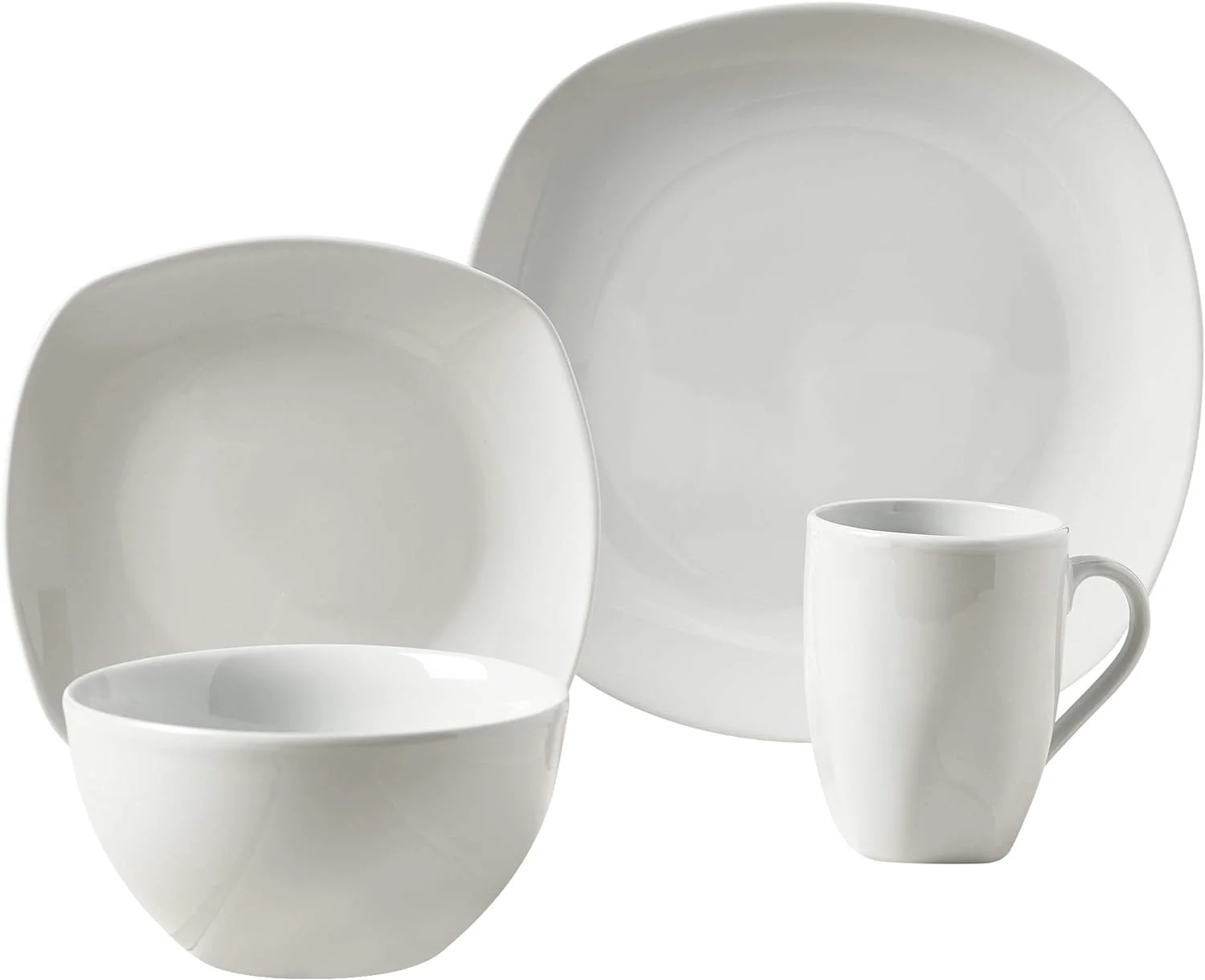 16pc Soft Square Porcelain Dinnerware Set Solid Casual 16 Piece Dishwasher Safe Microwave