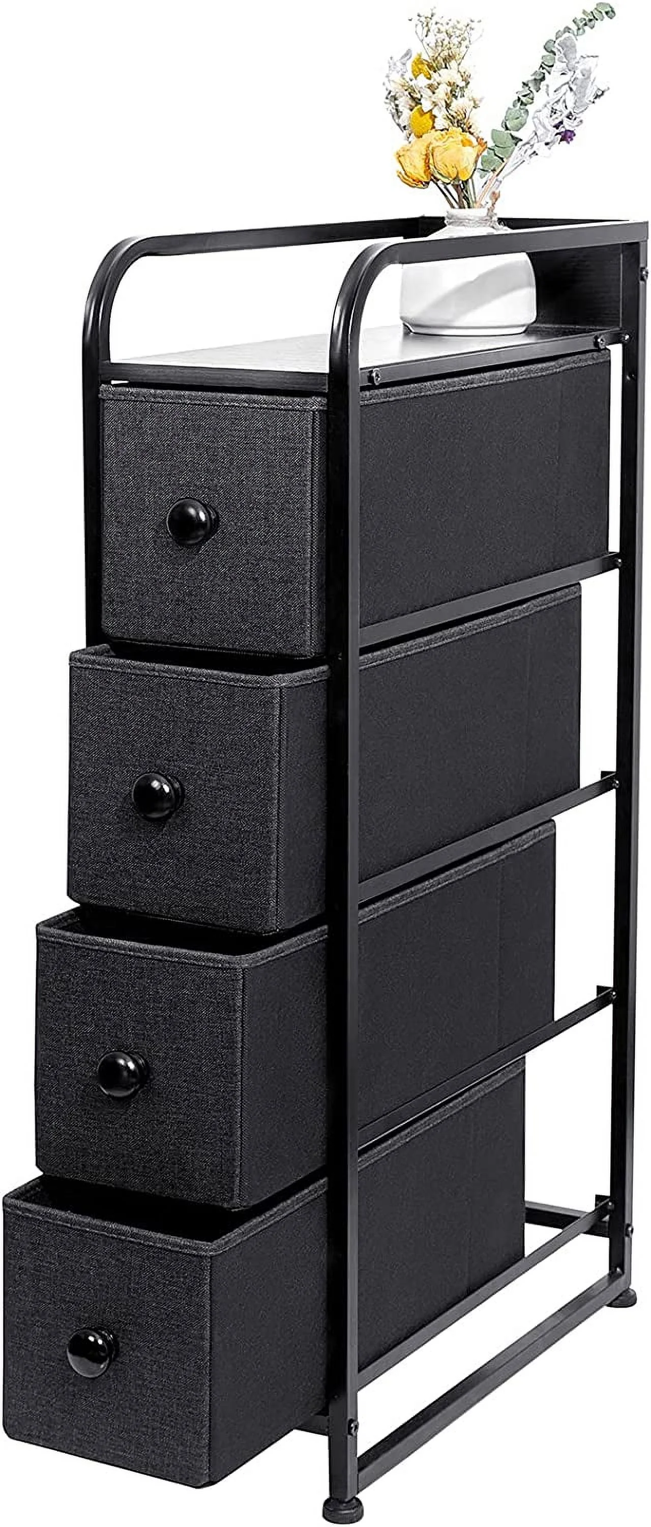 REAHOME 4 Drawer Narrow Dresser Storage 4 Tier Organizer Tower Unit Vertical Sturdy Steel Frame Removable Wooden Top for Bedroom Closets Hallway Entryway Laundry Room YLZ4B3…