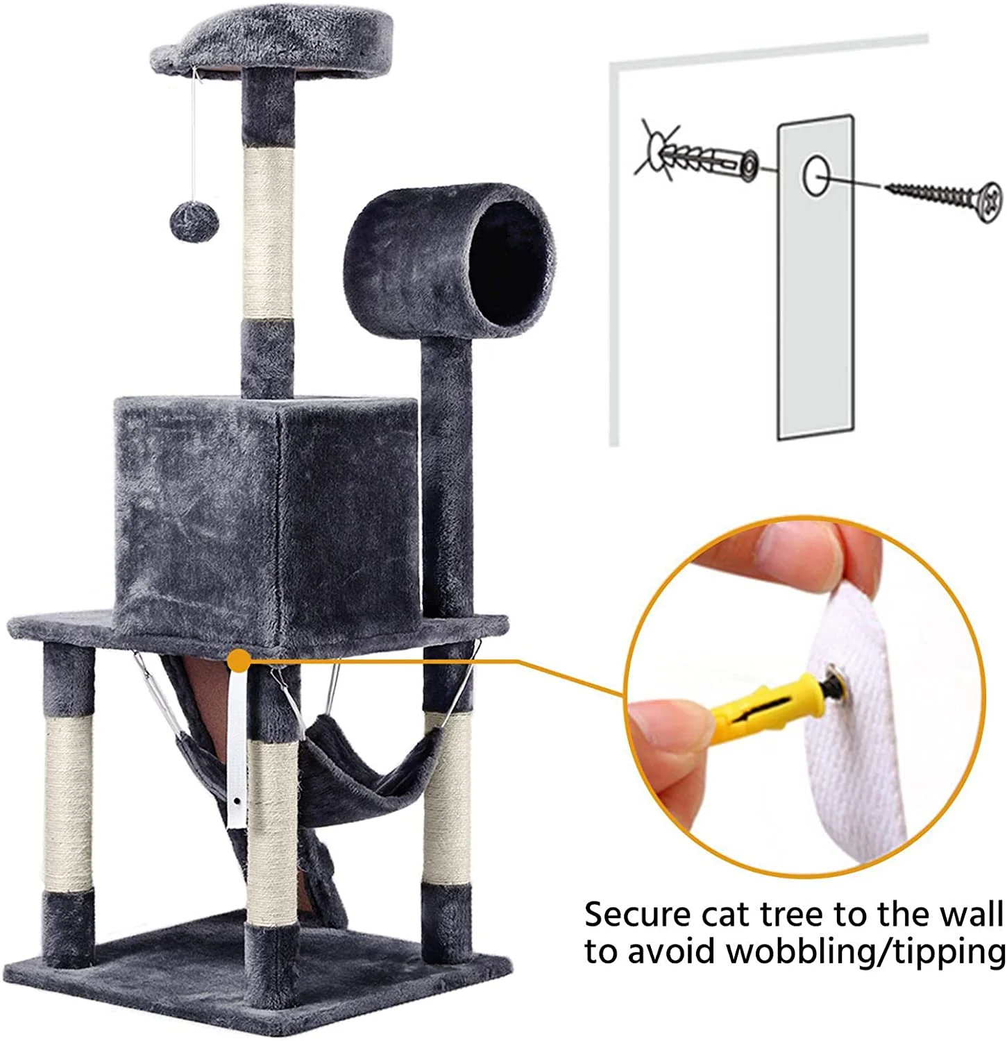 Cat Tree Tower Kitten Condo Scratching Post with Hammock Tunnel 51in