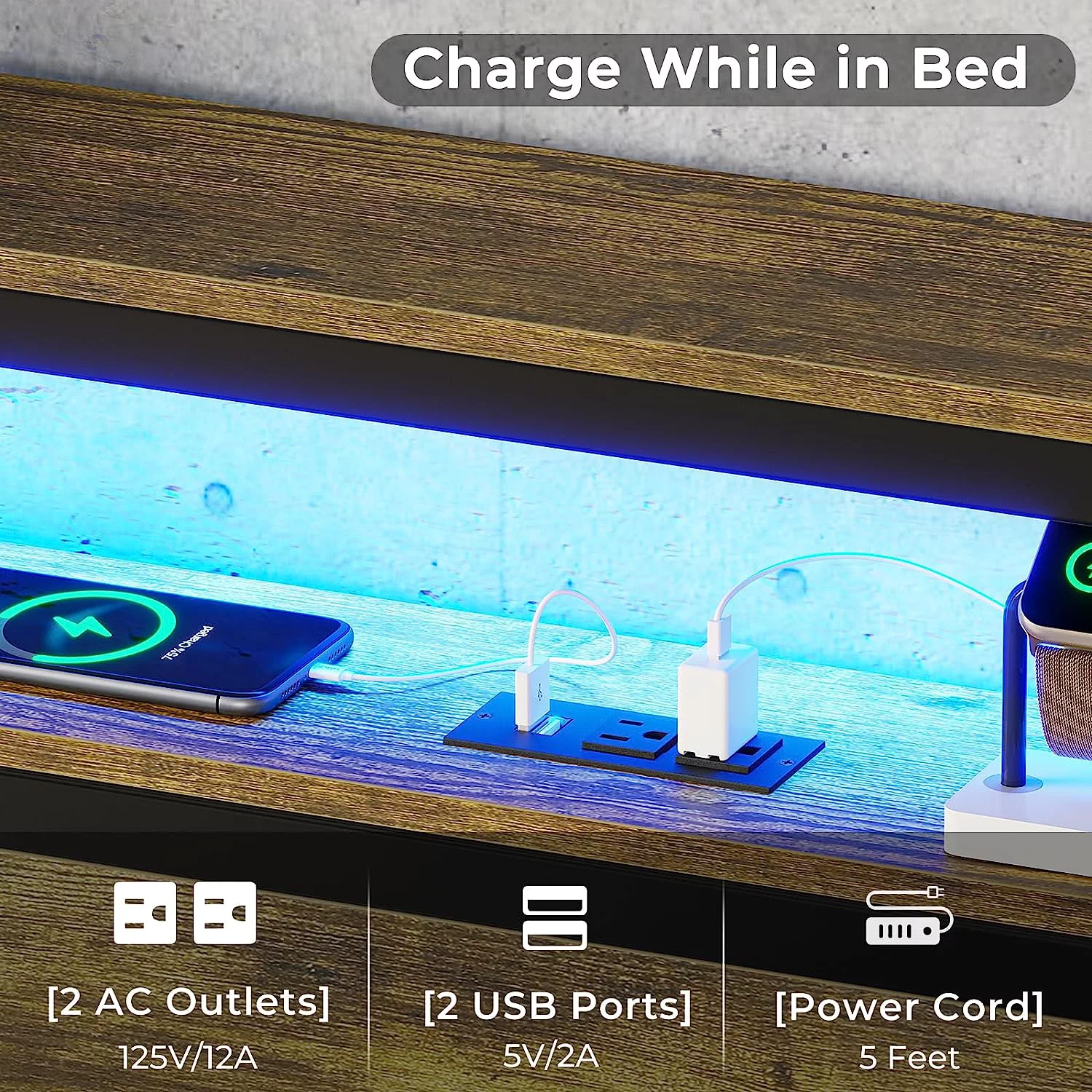 LED Bed Frame with Charging Station,Full Size Metal Platform Bed Frame with LED Lights&4 Drawers&USB Ports,No Box Spring Needed, Rustic Brown