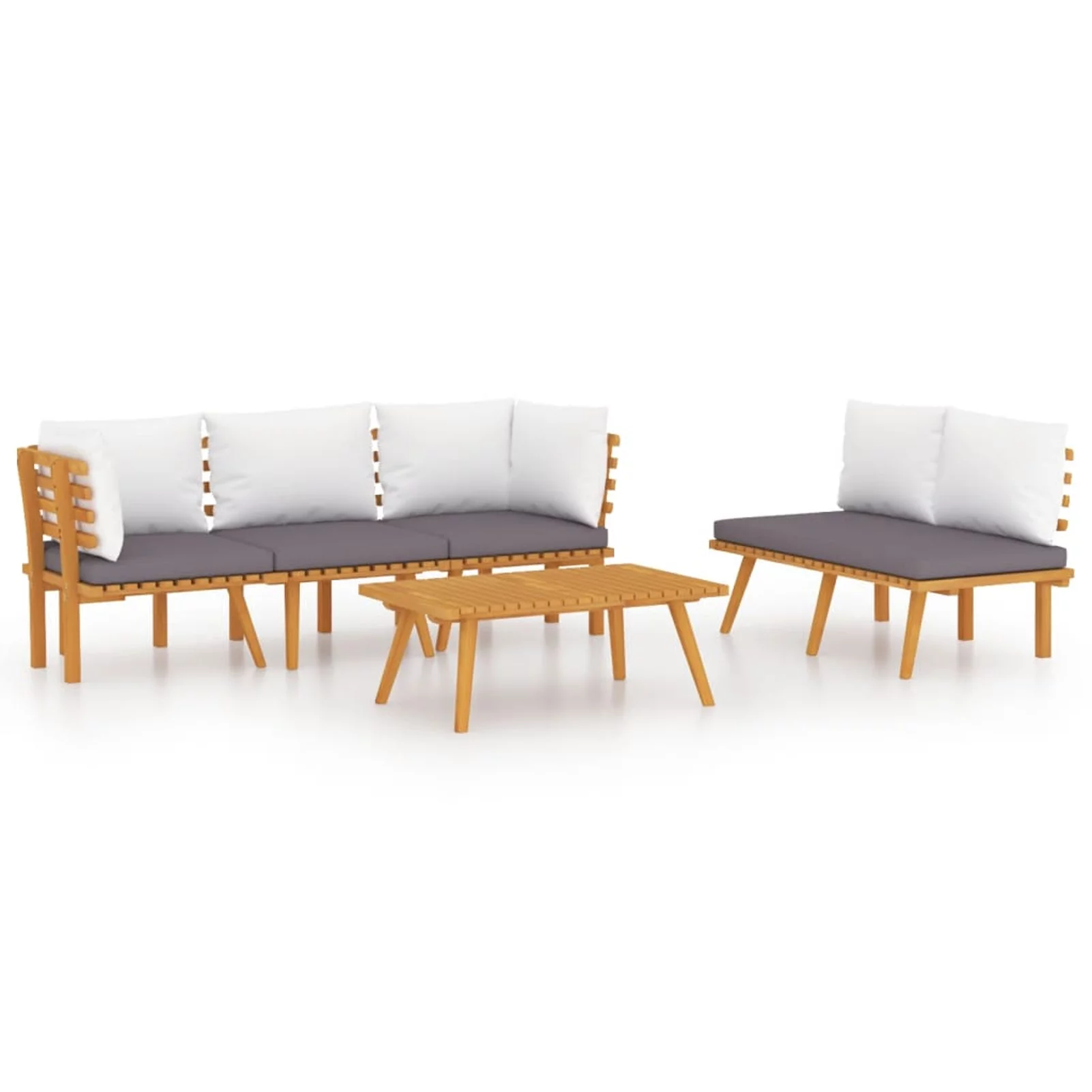 walmeck 5 Piece Patio Set with Cushions Solid Acacia Wood