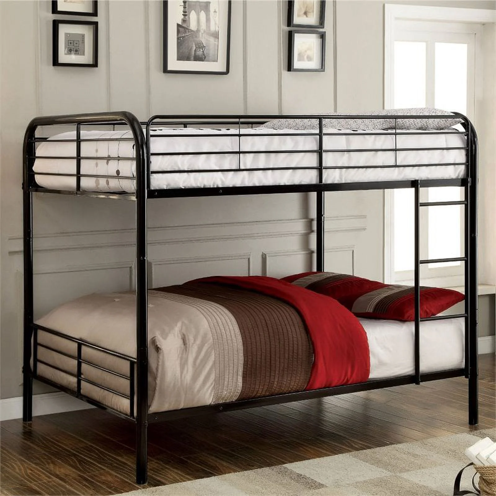 Bowery Hill Contemporary Metal Full Over Full Bunk Bed in Black