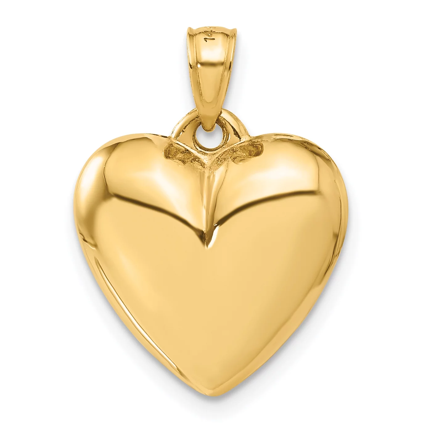 Carat in Karats 14K Yellow Gold Polished 3-D Puffed Heart Pendant Charm (24mm x 16mm) With 10K Yellow Gold Lightweight Rope Chain Necklace 20''