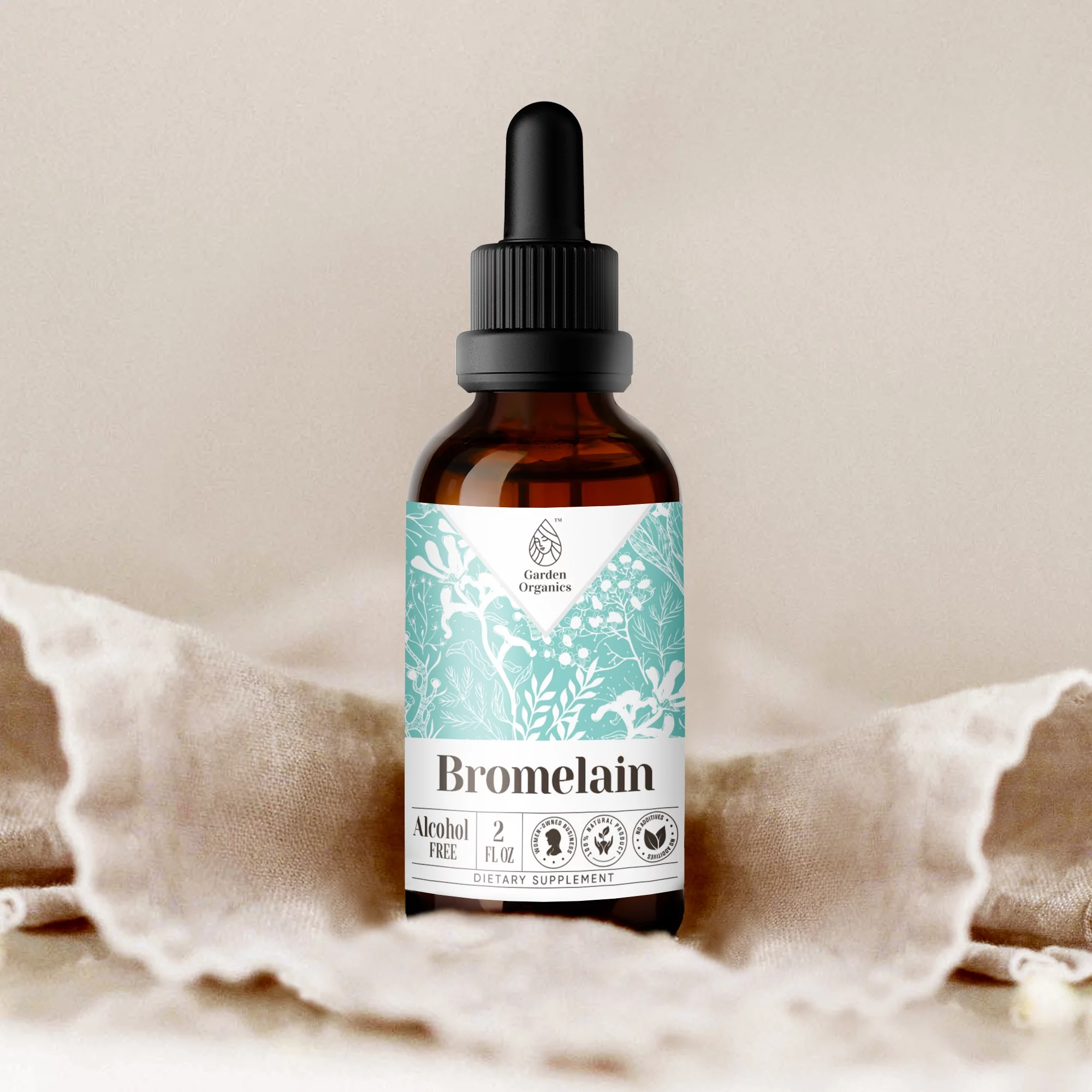 Garden Organics Bromelain Tincture Alcohol-FREE Extract, Wildcrafted Ananas Comosus Healthy Digestive System) 2 oz