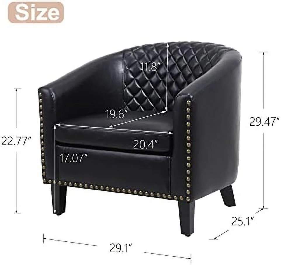 JDZHAPPYLIFE Modern Barrel Accent Chair with Arm Club Chair Microfiber Fabric Bucket Chair Upholstered Tub Chair with Nailheads and Solid Wood Legs for Living Room Bedroom Reception Room