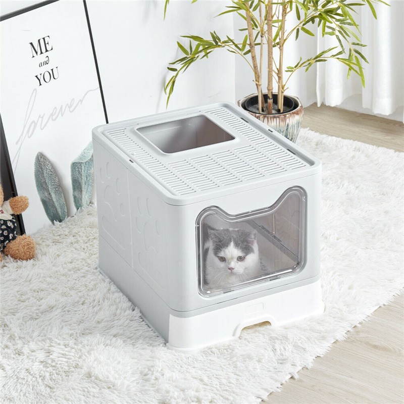 US Easy-Cleaning Hooded Cat Litter Box, Enclosed, Large Kitty Toilet Box, Tray Refills