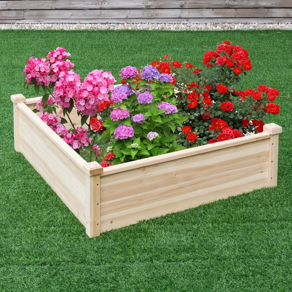 1pc Wooden Raised Garden Bed Kit, Outdoor Square Planter For Vegetables And Flowers, Natural Wood, Durable, 40x40x12 Inches