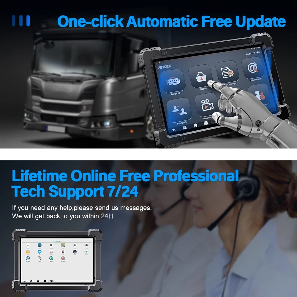 Ancel 24V 12V Diesel Heavy Duty Truck Scanner Diagnostic Tool Full System ECU Reset All System DPF Regen