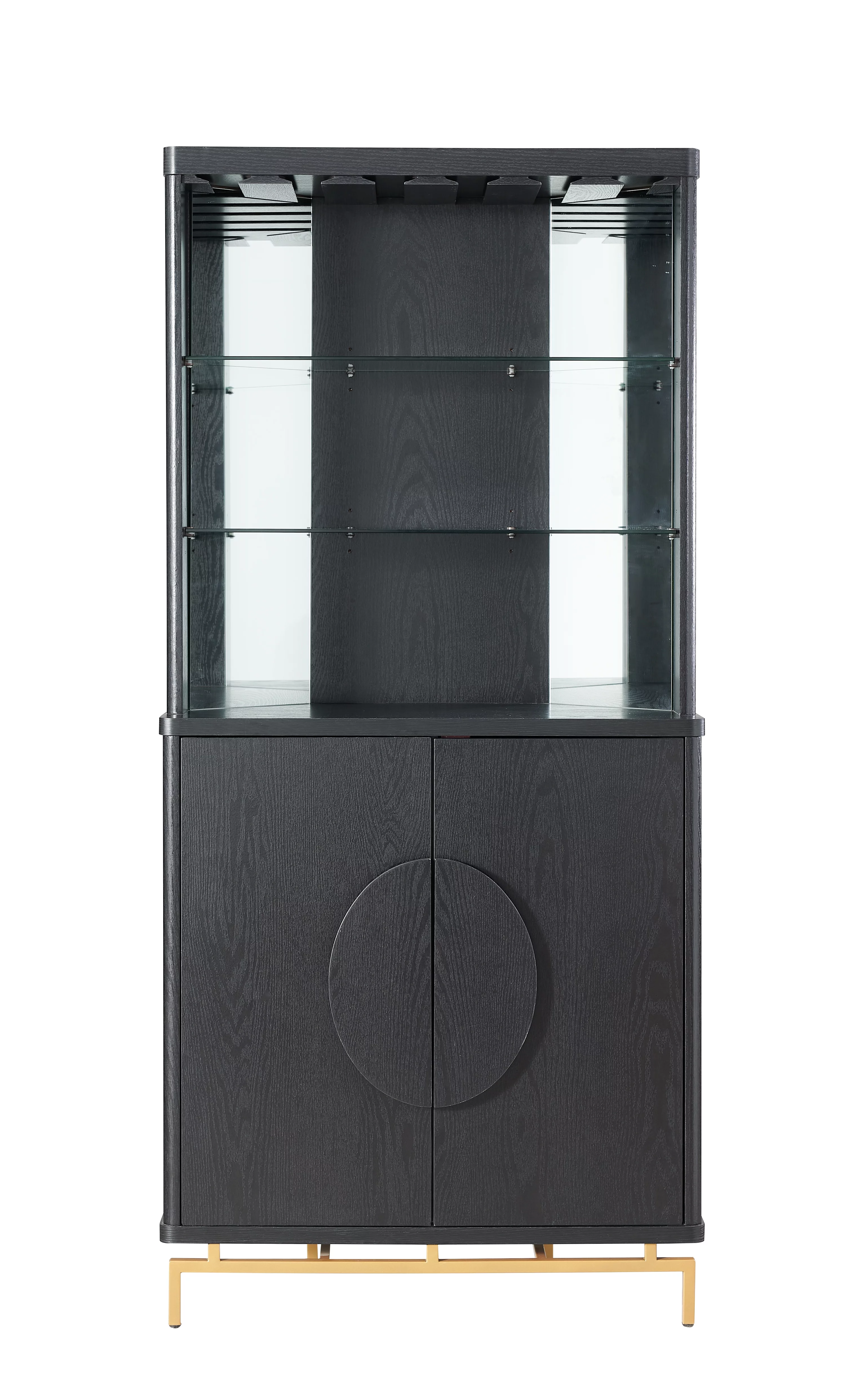 Home Source Black Bar Cabinet with Half Moon Handles and Metal Base