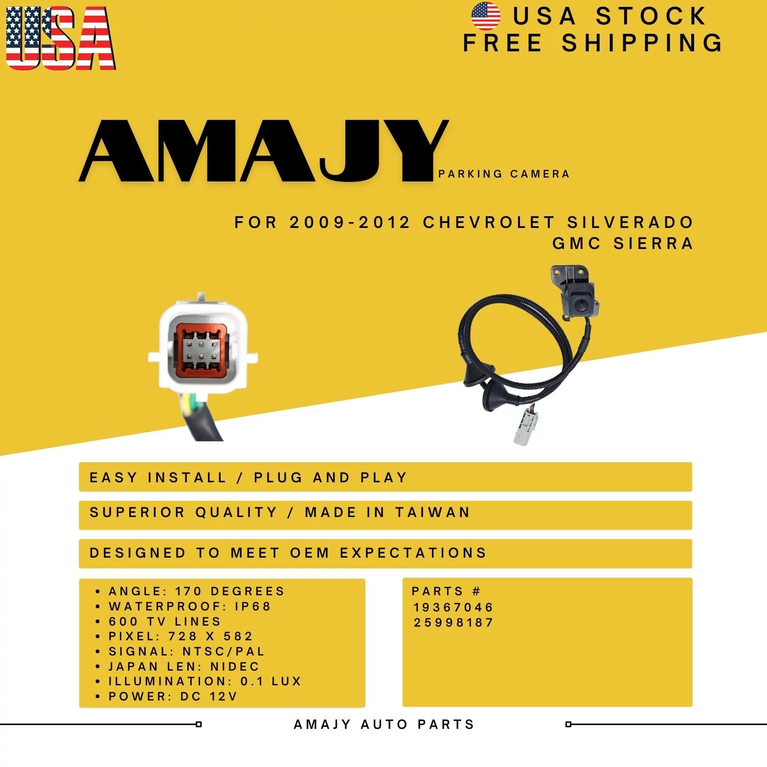 Backup Camera Replaces for 09-12 Chevrolet Silverado  GMC Sierra 19367046 25998187