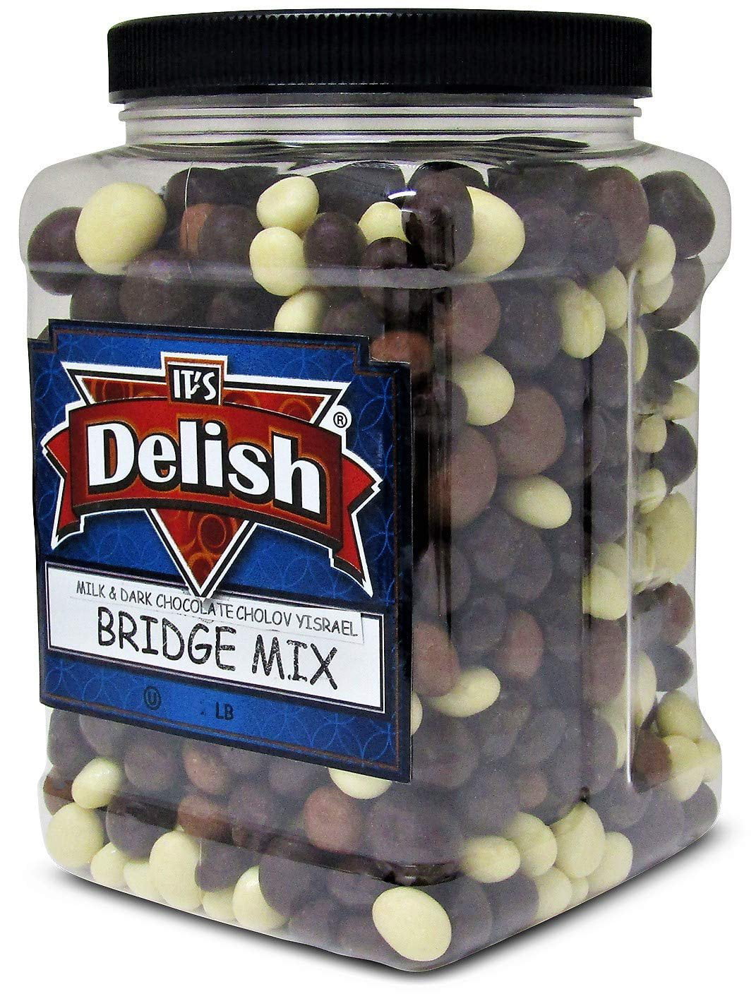 Gourmet Chocolate Bridge Mix Medley by Its Delish ,  3 LBS Jumbo Reusable Container - Dark, Milk, and White Kosher Dairy Chocolate Covered Peanuts, Almonds, Raisins, Espresso Beans, Cashews,...