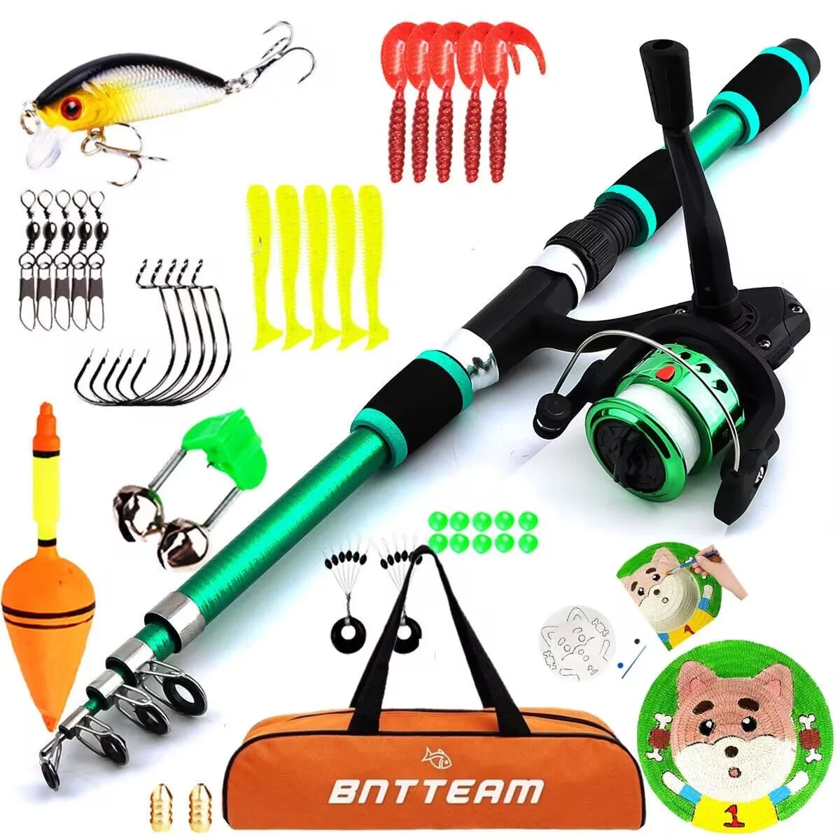 BNTTEAM Kids Fishing Rod, Kids Fishing Pole Portable Telescopic Fishing Rod and Reel Combo Kit for Boys, Girls, Youth - with Fishing Reel, Fishing Tackles, Fishing Lures, Fishing Lines