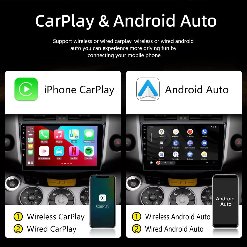 THONZER Car Radio for Toyota RAV4 2005-2013, Android 11 Touch Screen 9 Inch IPS Car Stereo with Carplay and Android Auto, Support Bluetooth Hands-Free/Mirror Link/FM/WiFi/GPS Navigation 1+32GB